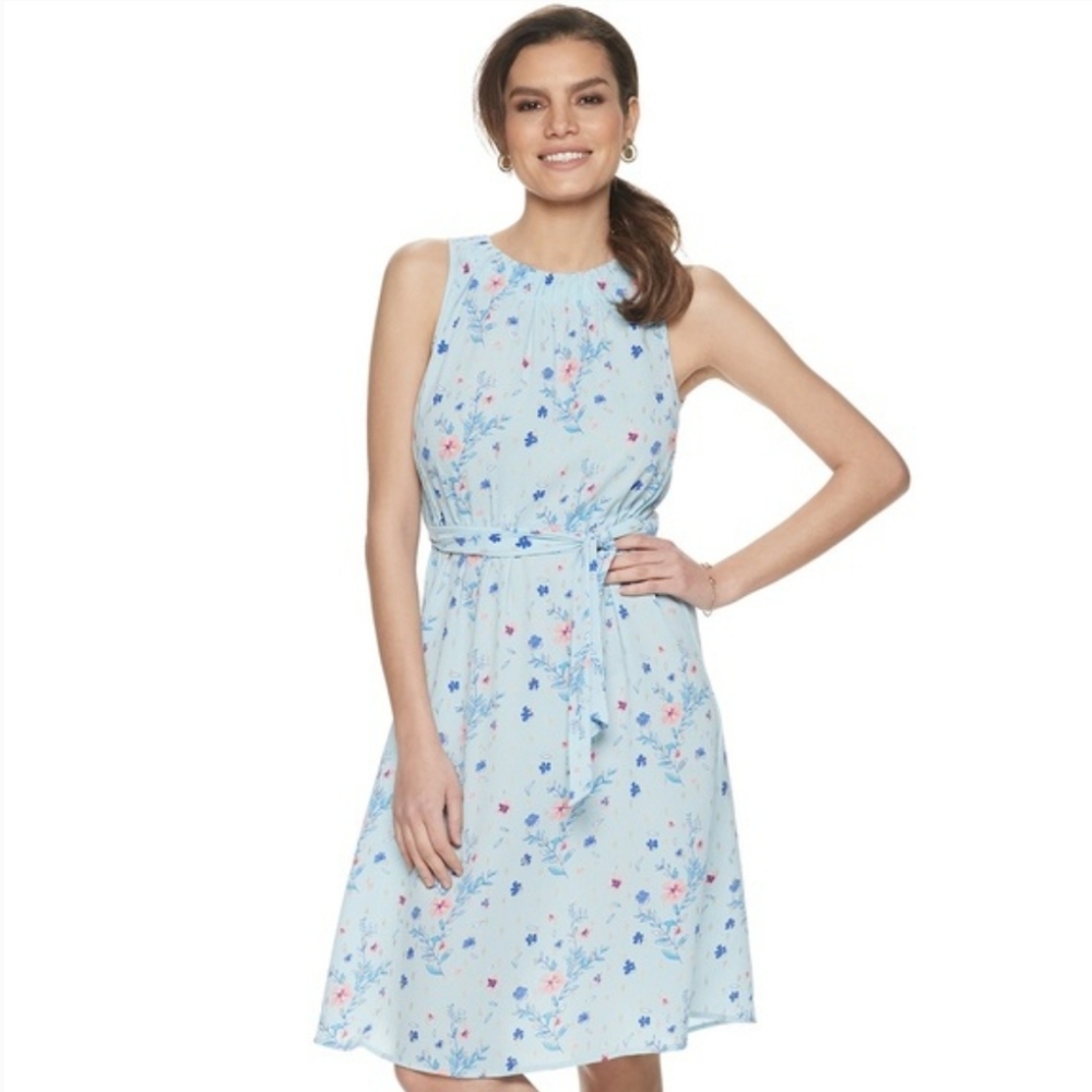 JUICY COUTURE BLUE PINK FLORAL HALTER DRESS